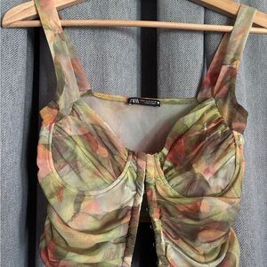 Zara Pastel Mesh Top with Ruched Detail